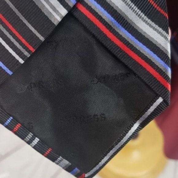 Express Design Studio Striped red blue Silk Tie Necktie - Picture 6 of 8